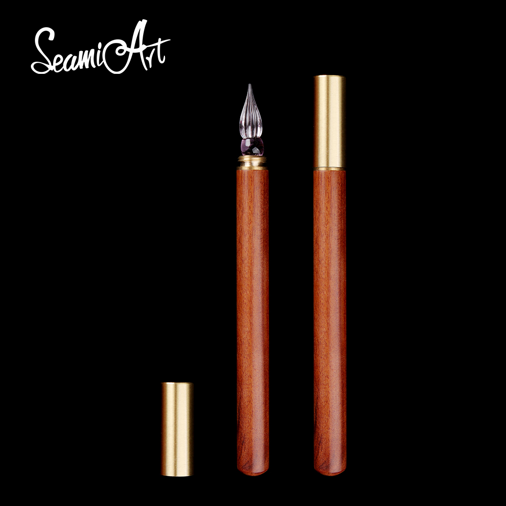 Writing Tools - ปากกาจุ่มหมึกแก้วด้ามไม้ SeamiArt 1 ชิ้น สำหรับนักเรียนฝึกเขียนอักษรวิจิตร ของขวัญเครื่องเขียน