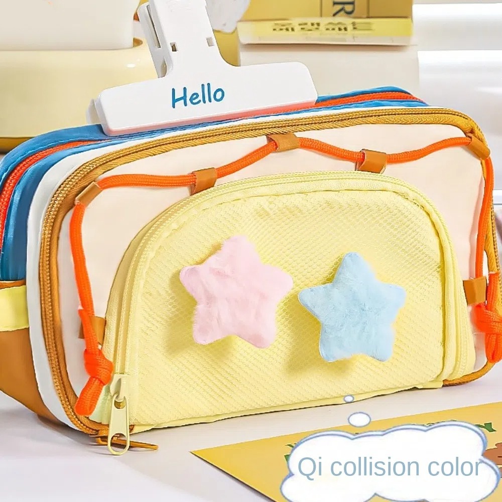 Aesthetic Large Pencil Case Pouch - กระเป๋าเครื่องเขียนลายดาว Y2K หลายชั้น ความจุขนาดใหญ่ สำหรับจัดเก็บบนโต๊ะ กล่องดินสอสไตล์เกาหลี
