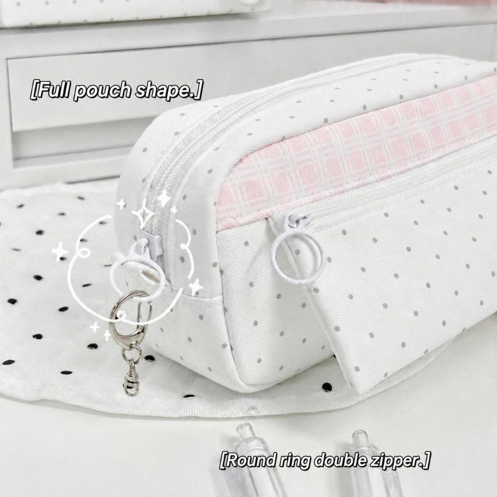 Aesthetic Large Pencil Case Pouch - กระเป๋าดินสอลายจุดและลายสก็อตสวยงาม ความจุขนาดใหญ่ พกพาสะดวก กระเป๋าใส่อุปกรณ์เครื่องเขียนสำหรับนักเรียน