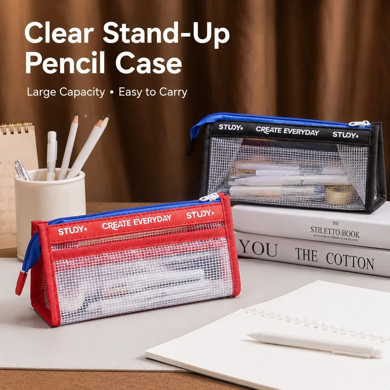 กระเป๋าใส่ดินสอแบบใส ความจุขนา - Aesthetic Large Pencil Case Pouch บทวิจารณ์และราคา